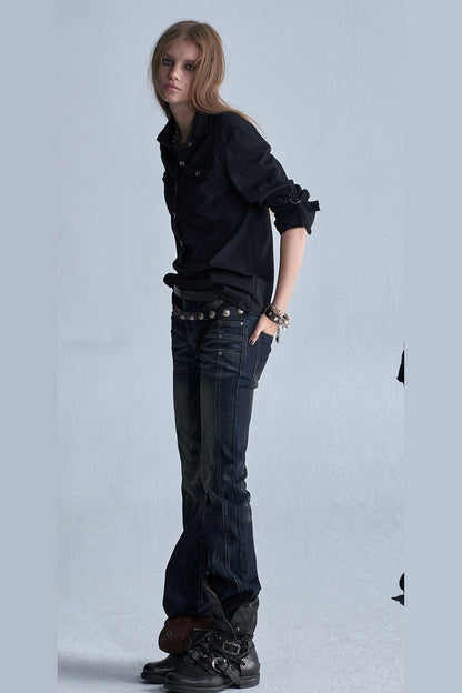 Distressed Whiskered Denim Pants