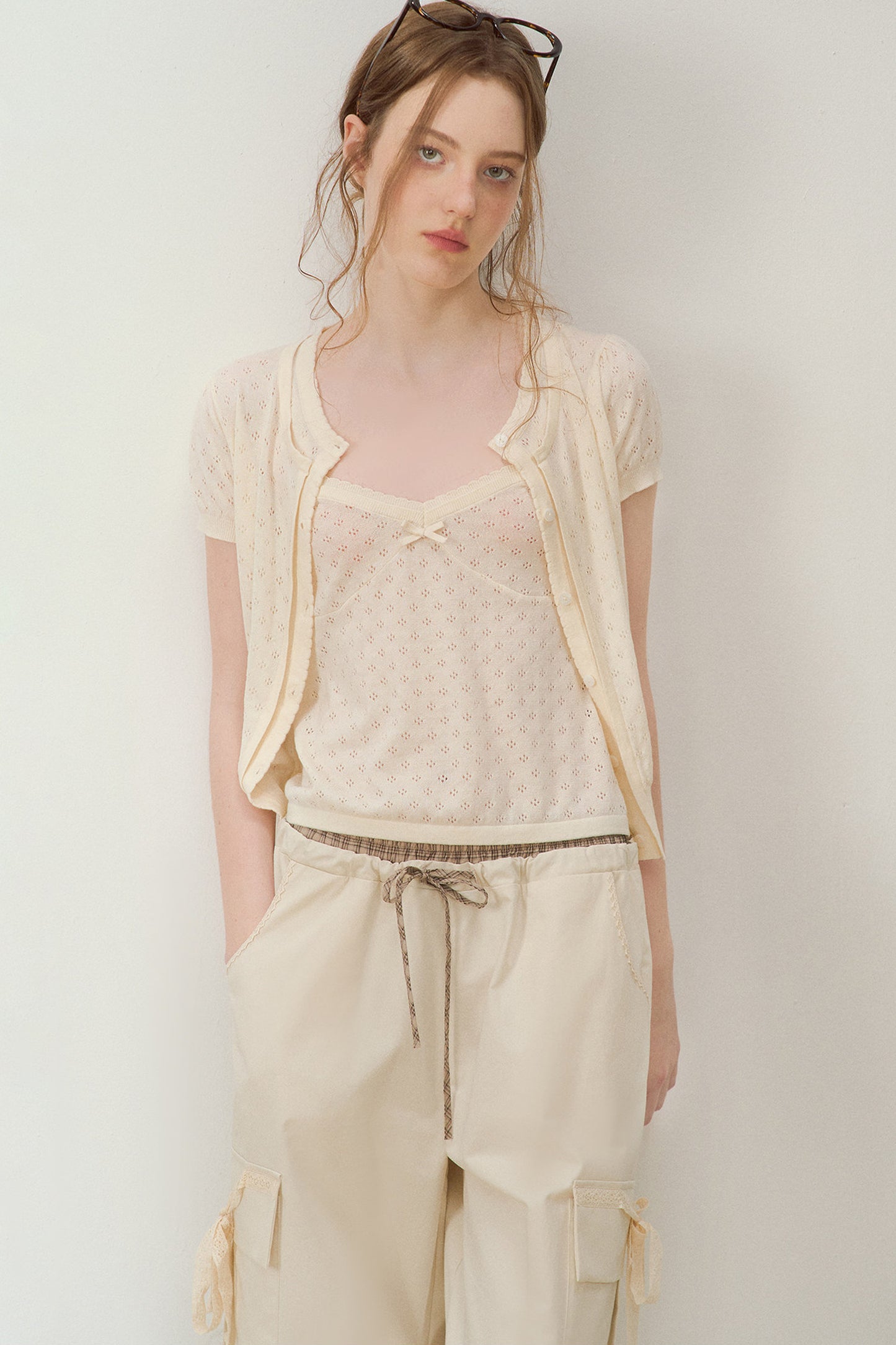 Double-Waisted Beige Cargo Pants