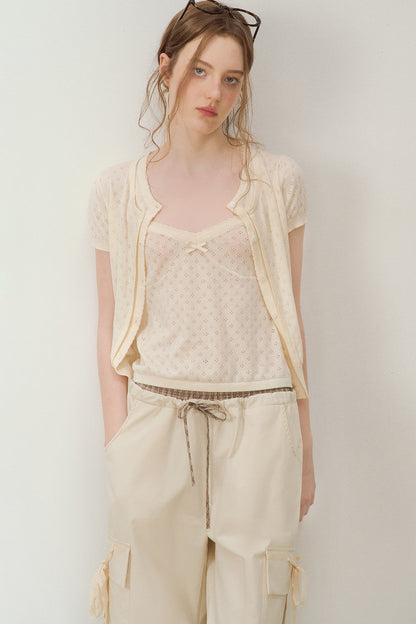Double-Waisted Beige Cargo Pants