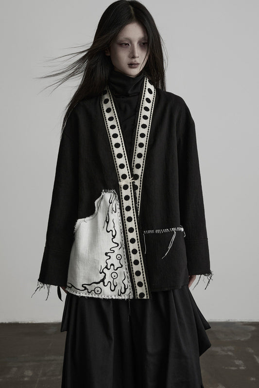Loose Chinese Embroidered Cotton Linen Jacket