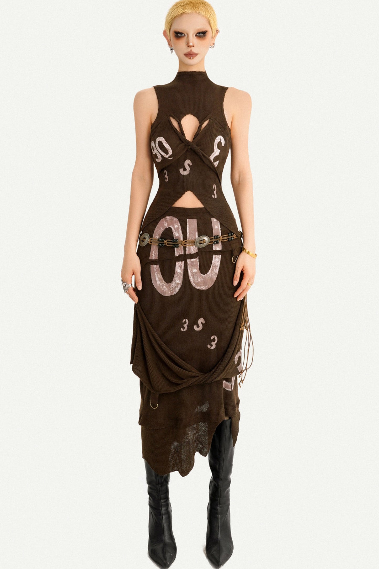 90s Cutout Knit Vest and Skirt Set-Up