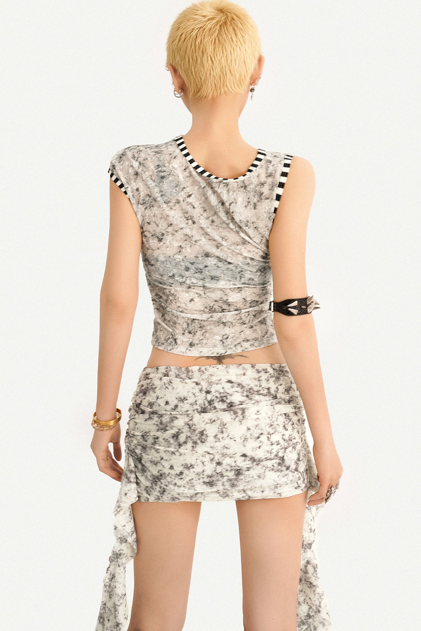 Skeleton Print Ribbed Crop Top and Tie Skirt Set-Up