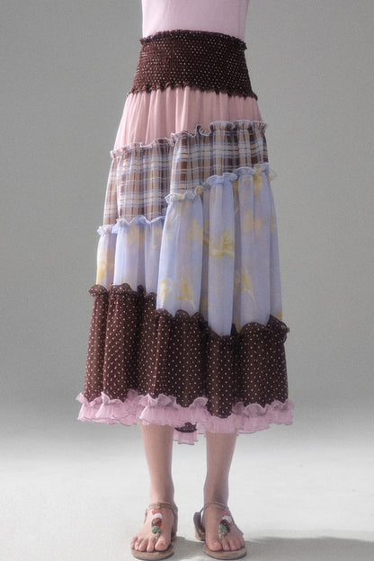 Brownie Tart Patchwork Tube Top Skirt