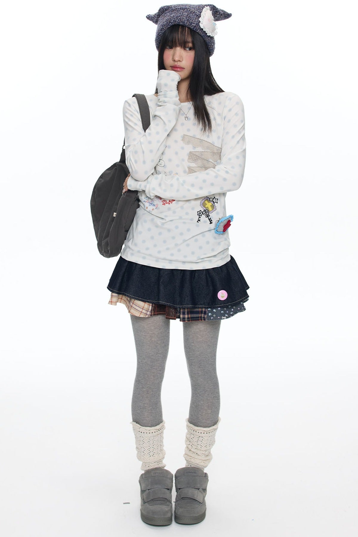 Polka Dot Lace Patchwork Long Sleeve T-Shirt