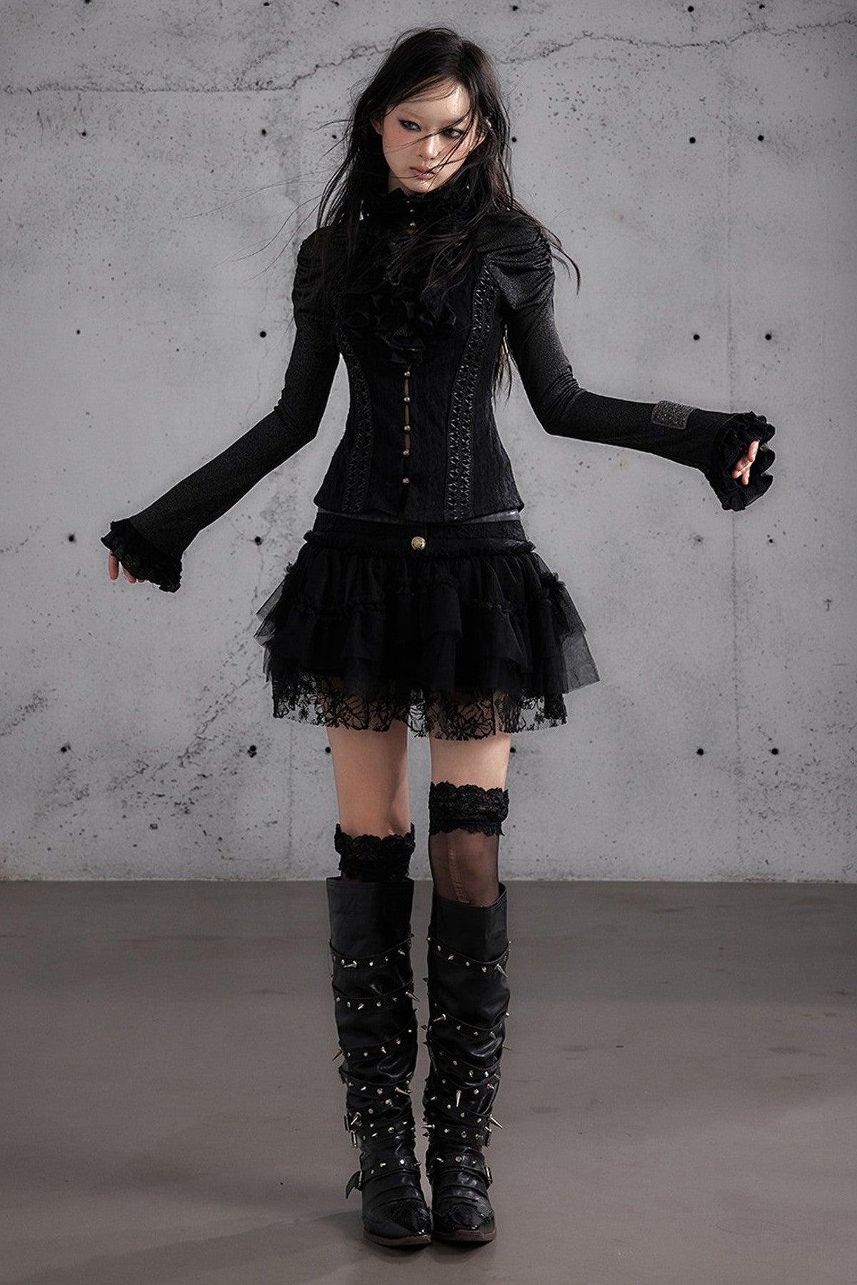 Lace Patchwork Pleated Multi-Layered Puffy Skirt