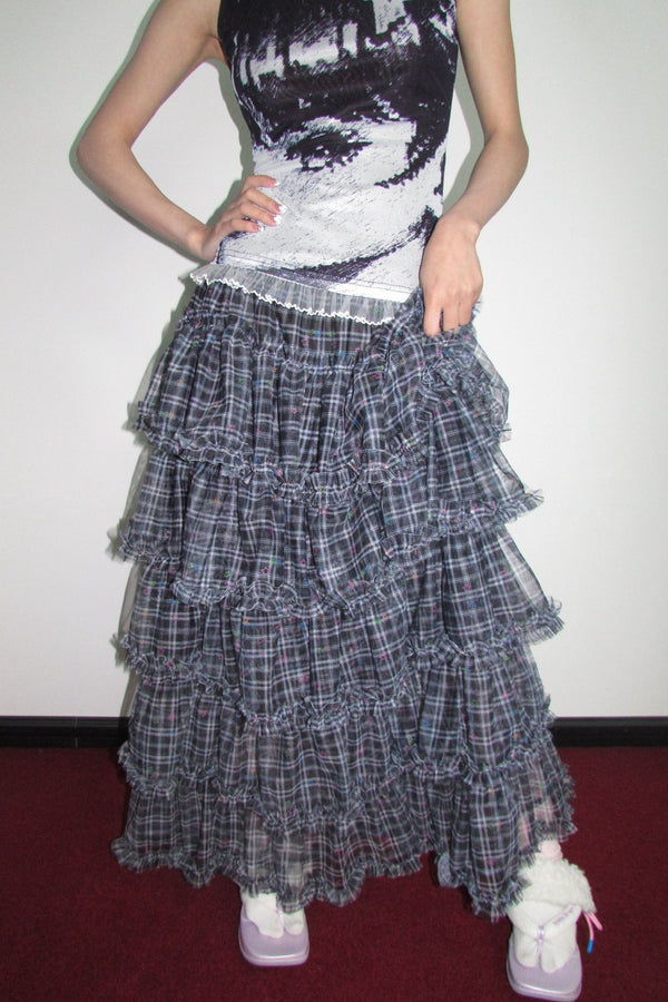 Star Plaid Mesh Cake Skirt