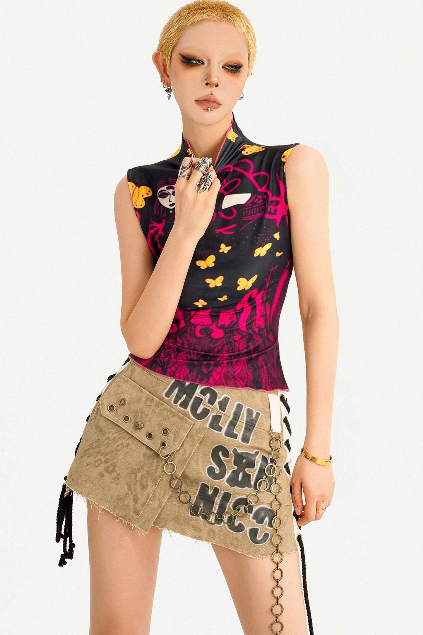 Sweet Cool Style Printed Double-Way Wearable Sleeveless Top