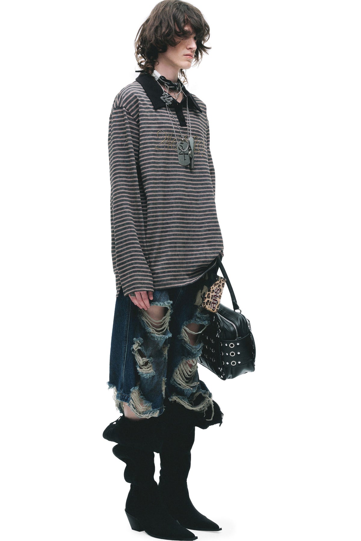 Color-Blocked Striped Rhinestone T-Shirt
