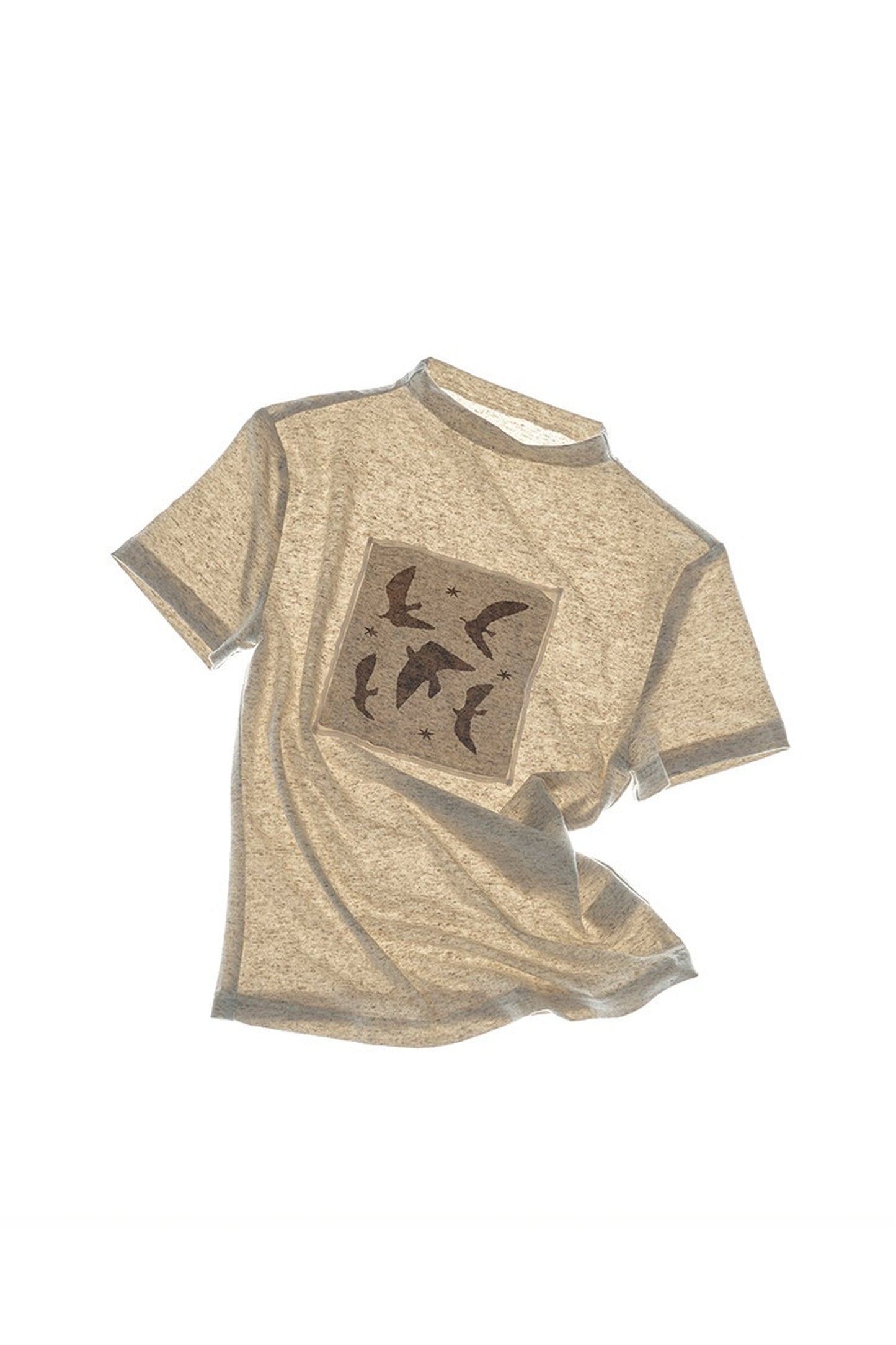 T-Shirt mit Vogelprint und Leinenstruktur