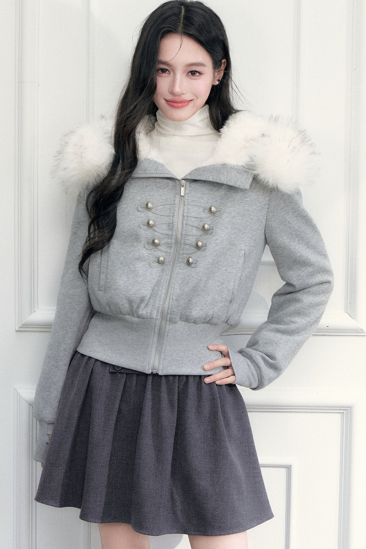 Large Fur Collar Hooded Fleece Jacket