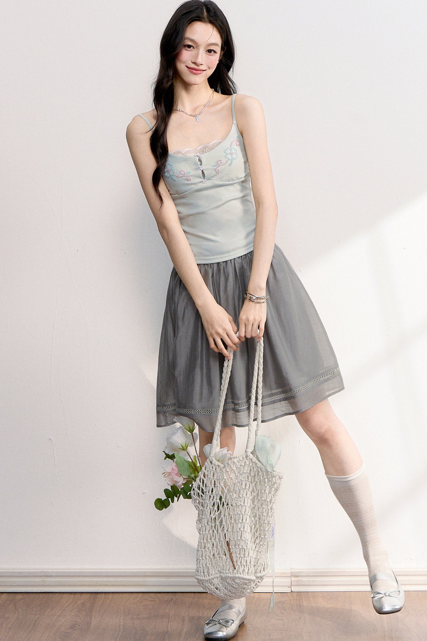 Beaded Embroidery Hollow Lace Camisole Top