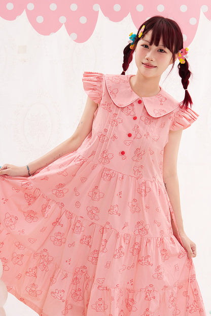 Flutter Sleeve Pink Dress