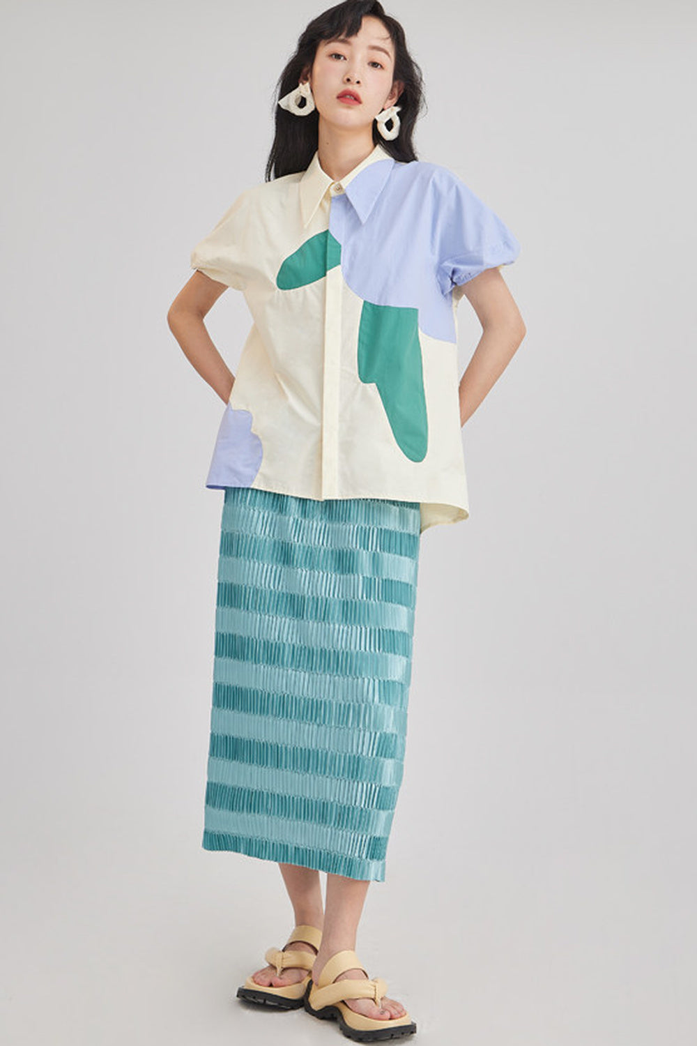 Gradient Pleated Elastic Waist Skirt