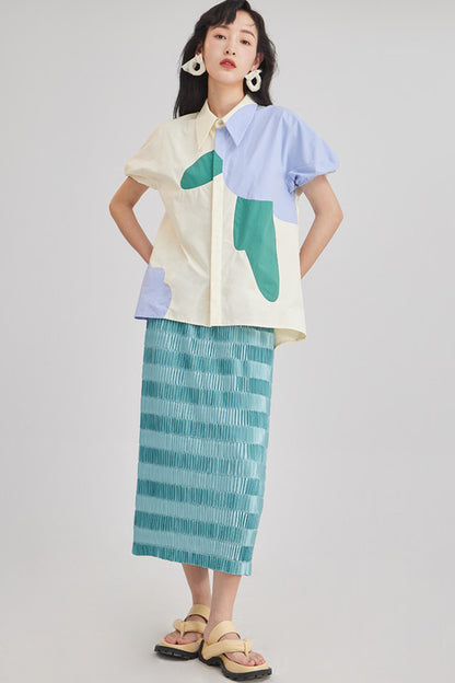Gradient Pleated Elastic Waist Skirt