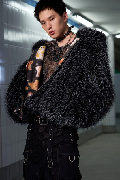 Cat Print Reversible Fur Coat