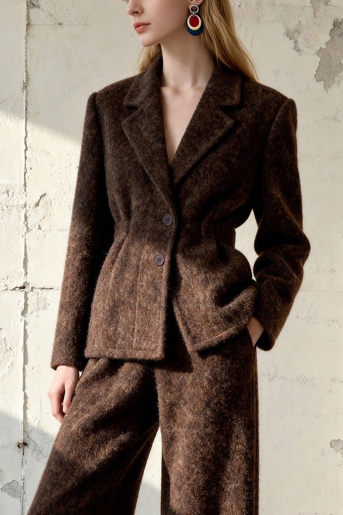 Brown Woolen Coat and Pants Set