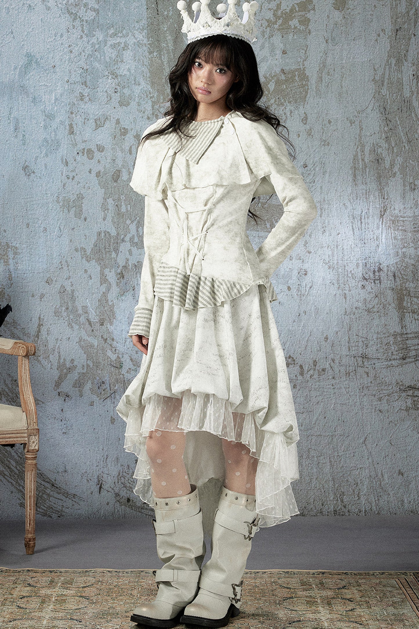 Asymmetrical Lapel Long-Sleeve Striped Patchwork Top
