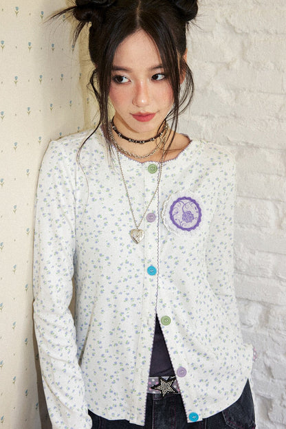 Floral Long Sleeve Knit Cardigan Top