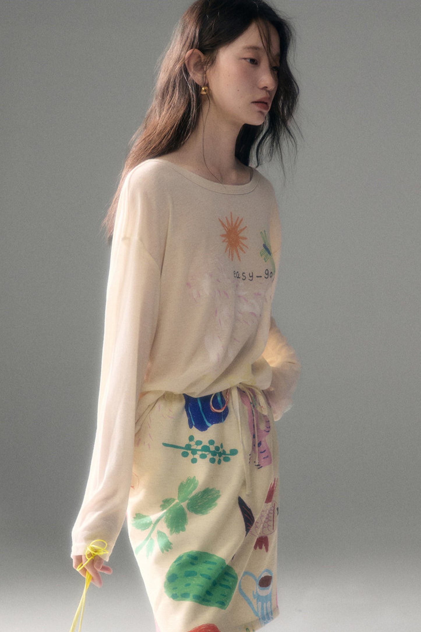 Long-Sleeve Fruit Vegetable Dog Print T-Shirt Set-Up