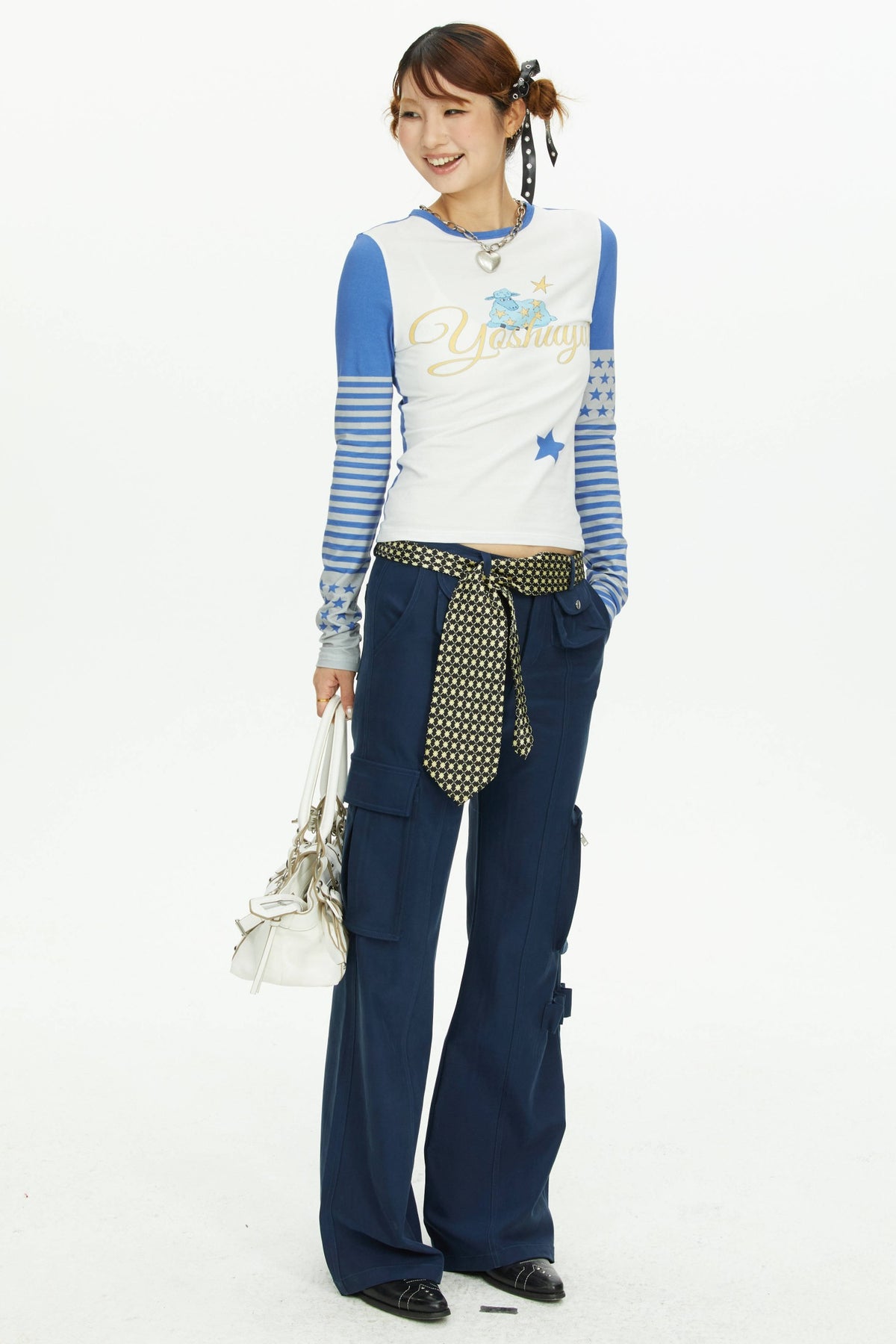 Navy Blue Multi-Pocket Wide-Leg Pants