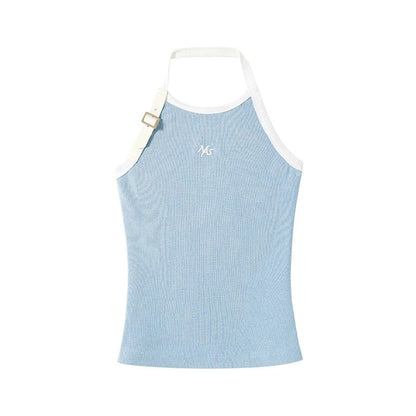 Sand-Washed Color-Blocked Halter Top