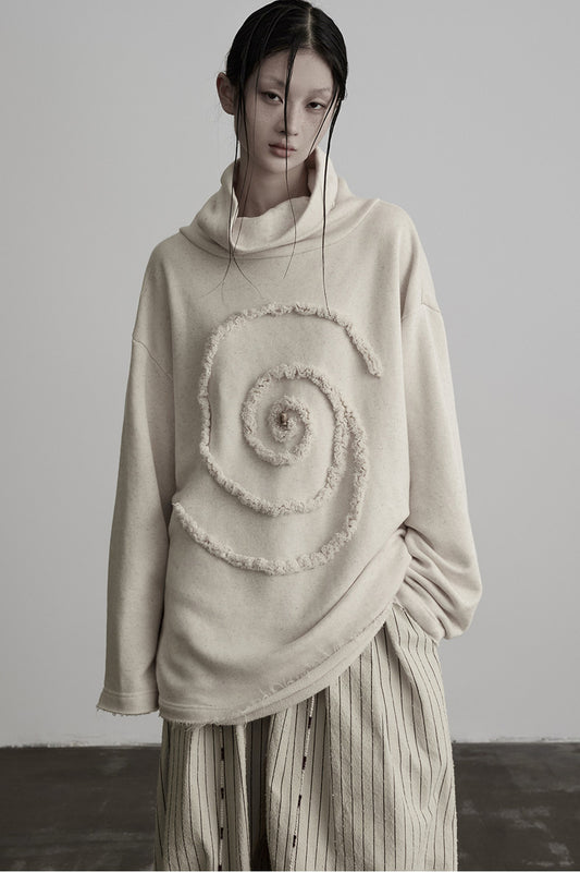Spiral Embroidery Loose Long-Sleeve Sweatshirt