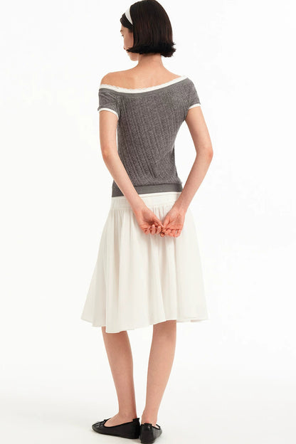 Acetate Fishbone Pleated Skirt