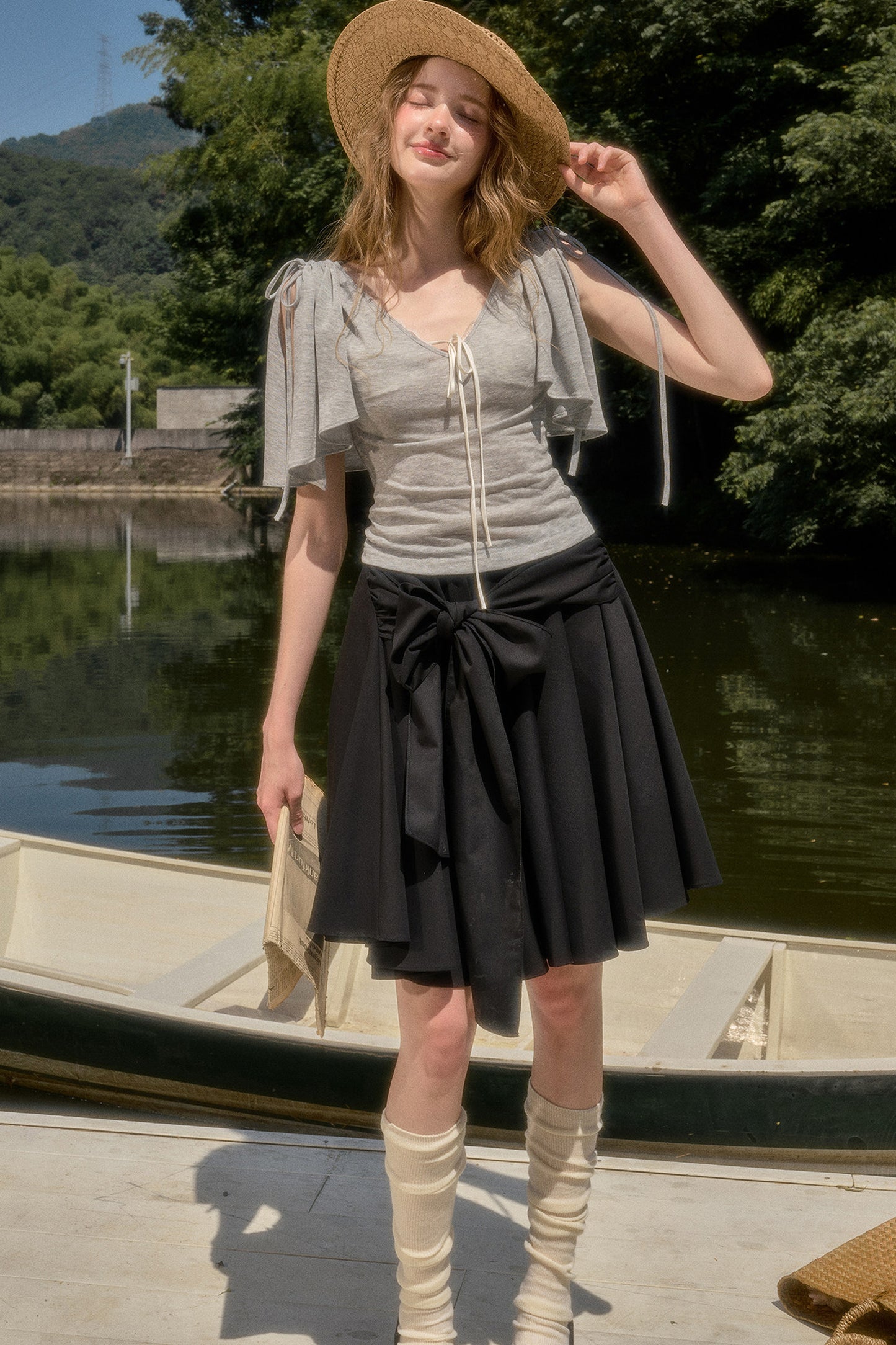 Cape-Style Short-Sleeve Top and Dress Set-Up