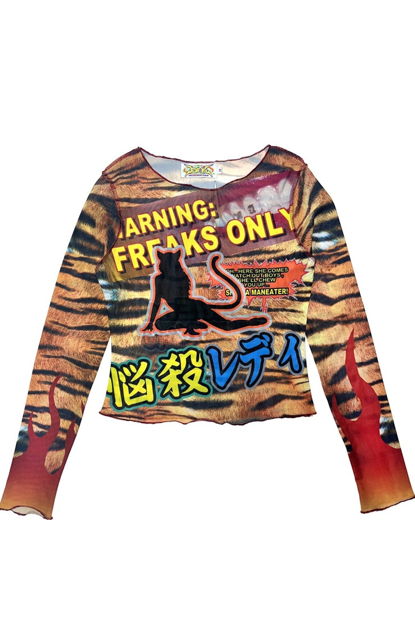 Y2K Graphic Long Sleeve Mesh Top
