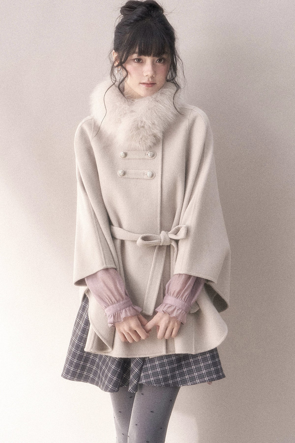 Double-Sided Wool Metal Button Cape Coat Set