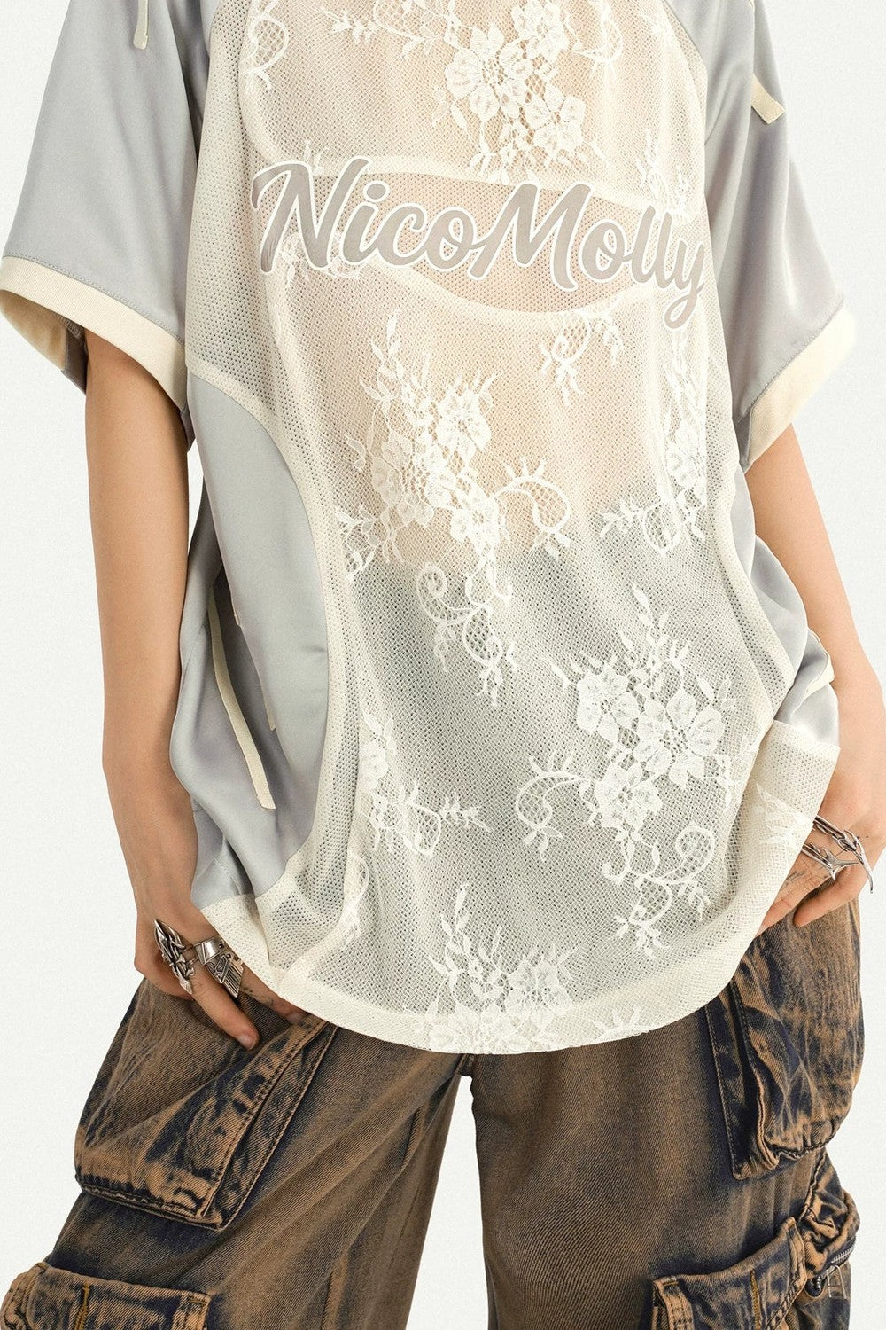 Silver Lace Splicing Top