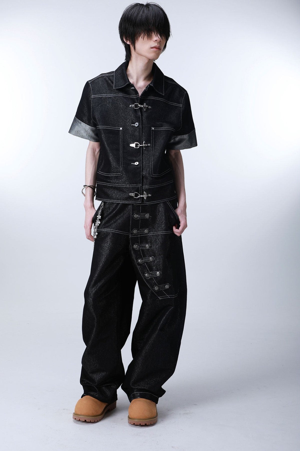 Tailored Buttoned Contrast Stitch Jeans