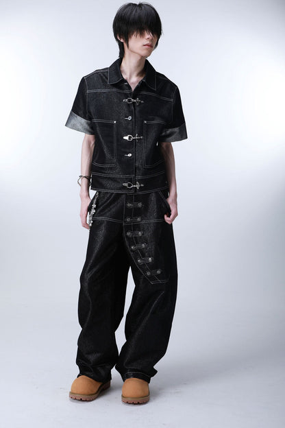 Tailored Buttoned Contrast Stitch Jeans