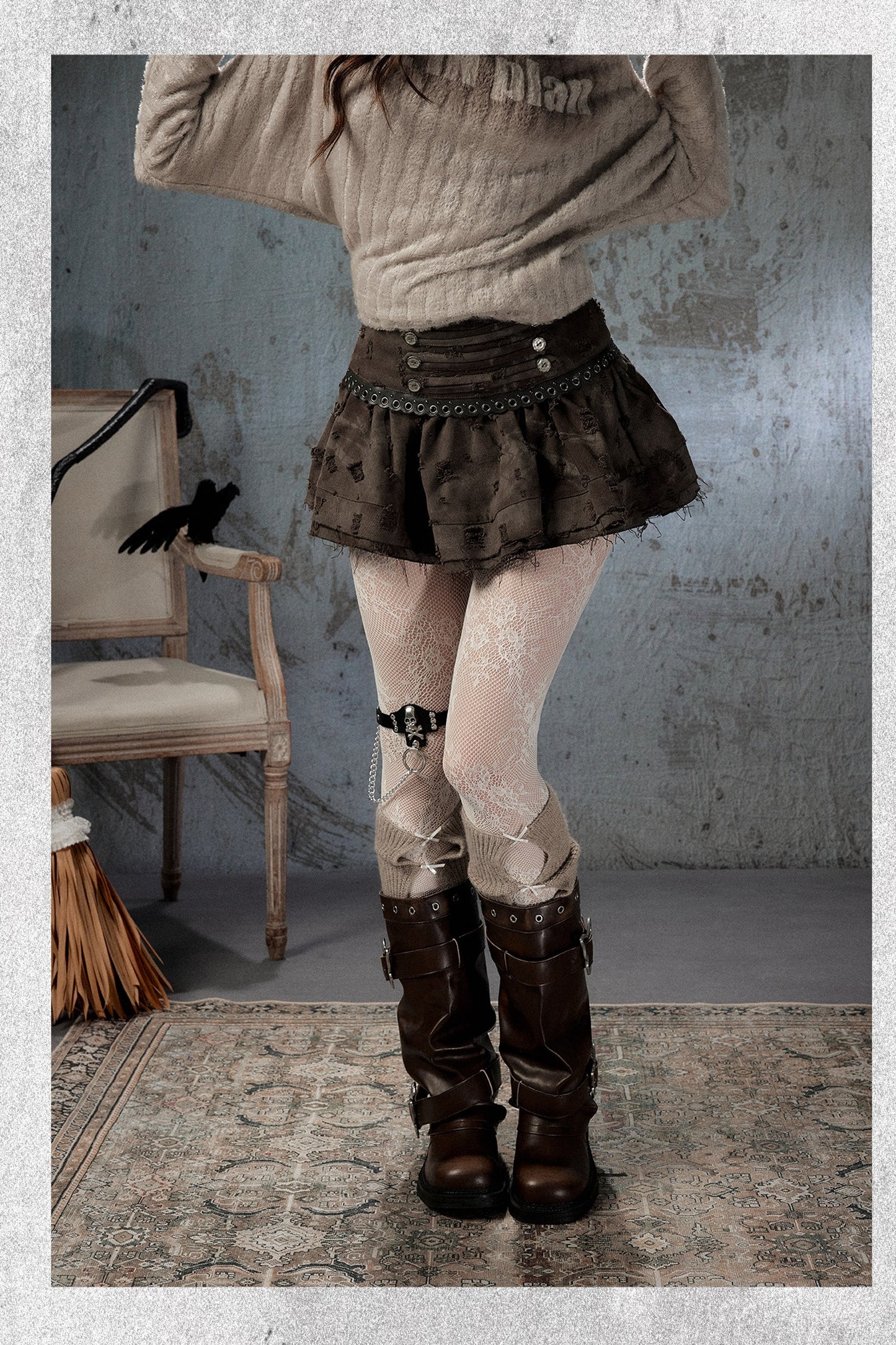 Vintage Distressed High-Waisted Skirt
