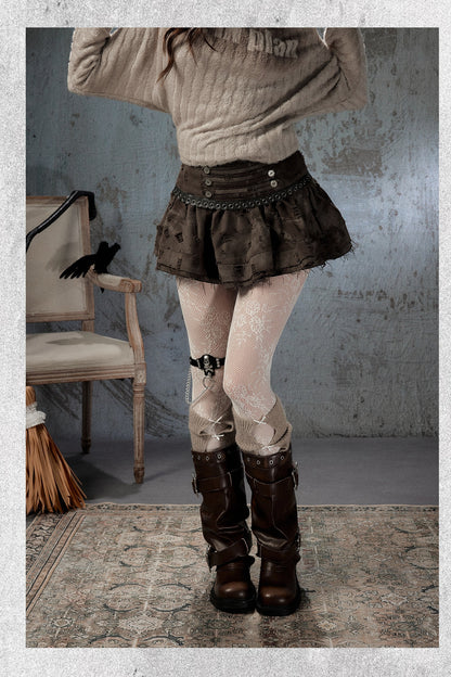 Vintage Distressed High-Waisted Skirt