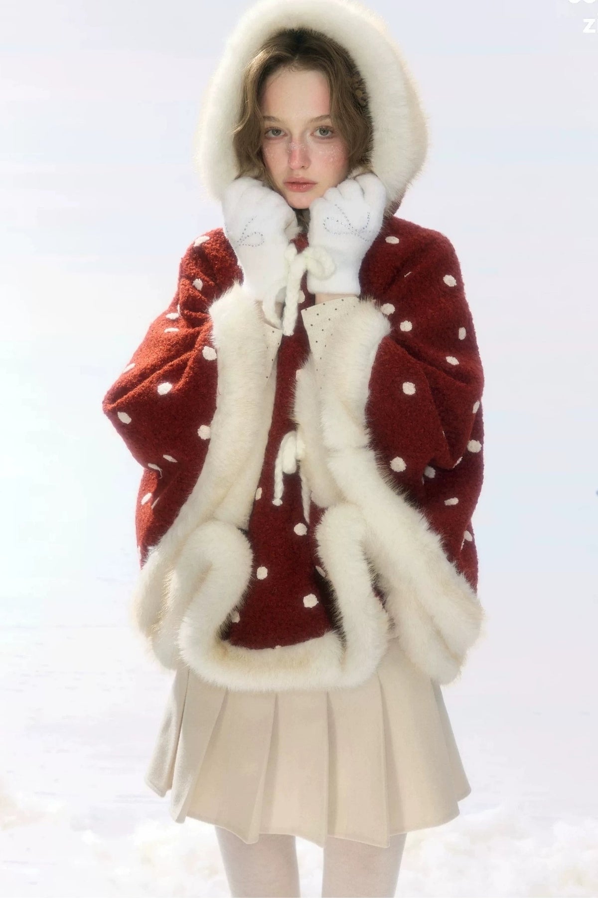 Red Polka Dot Plush Hooded Jacket