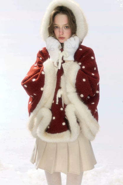 Red Polka Dot Plush Hooded Jacket