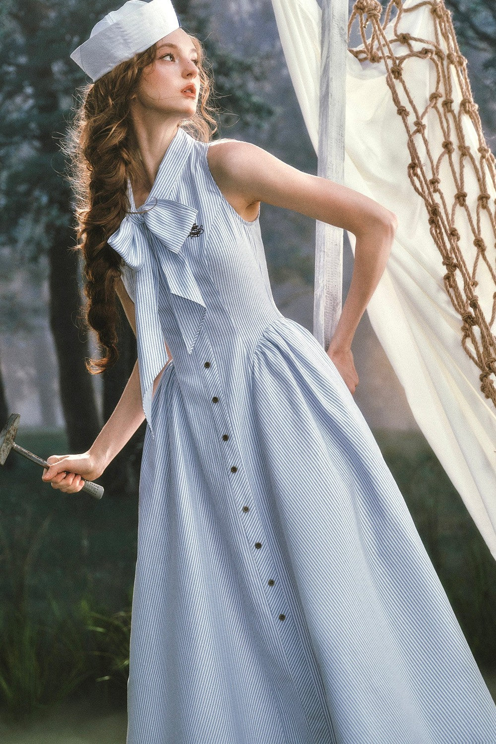 French Vintage Striped Shirt Dress Set-Up