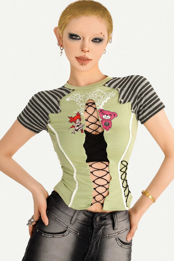 Retro Striped Tie Crop Top