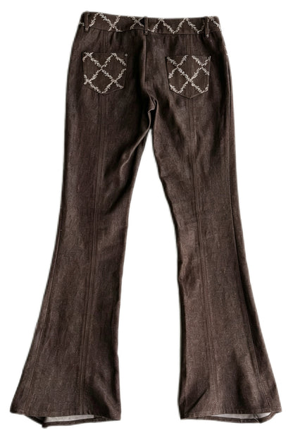 Pantalon évasé en denim patchwork médiéval