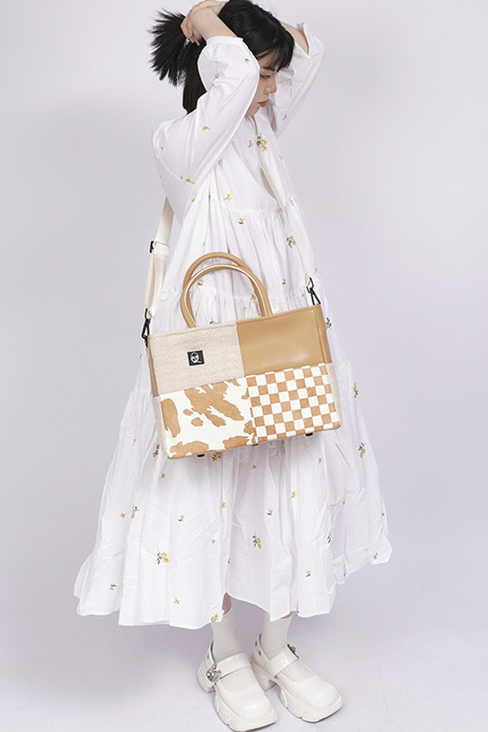 Y2K Leather Contrast Tote Bag