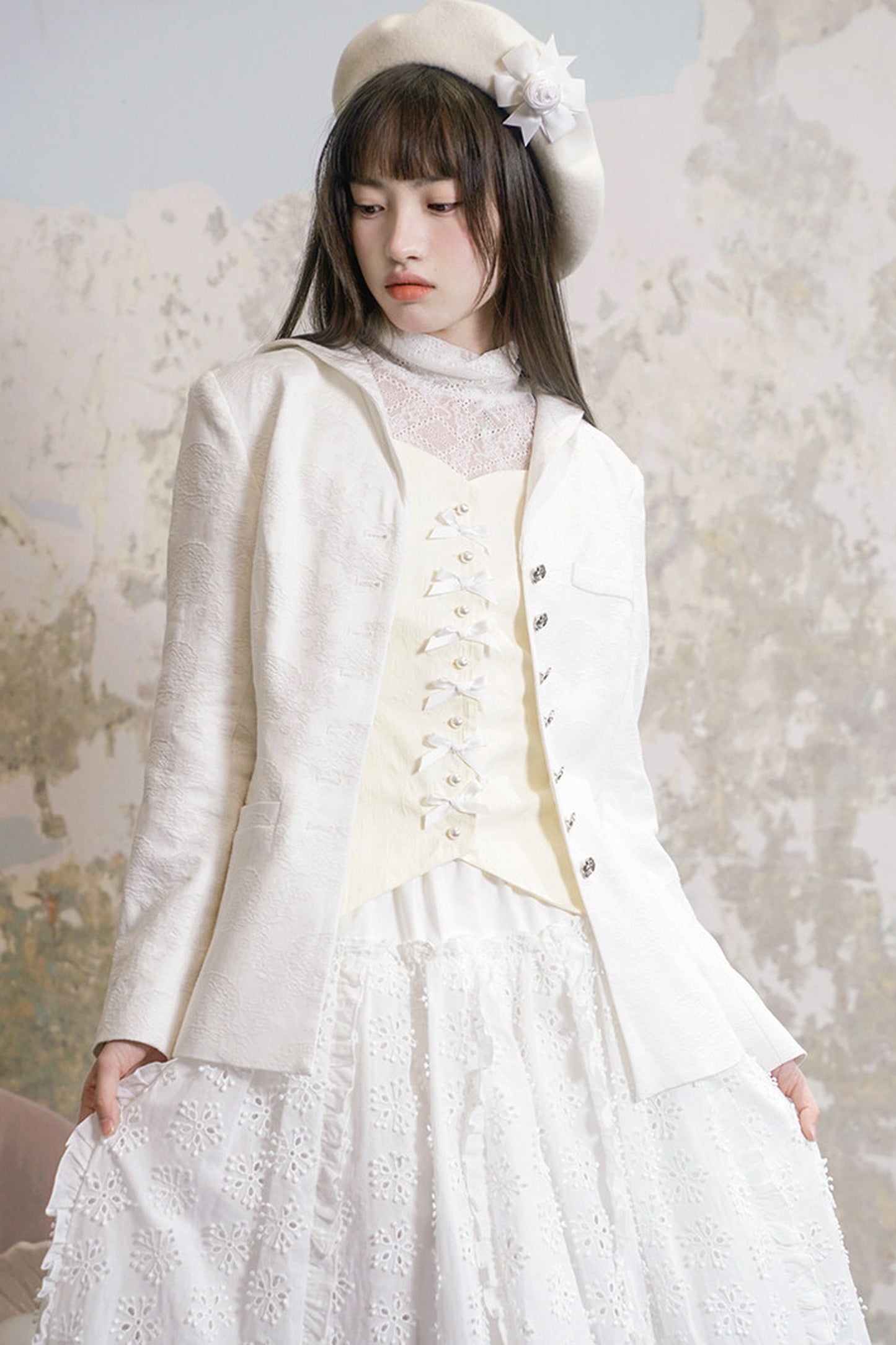 Butterfly Buckle Jacquard Cotton Vest