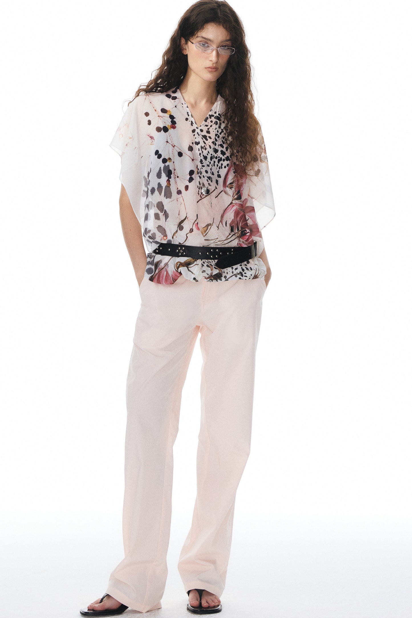 Pink Double Waistband Low-Waist Pants