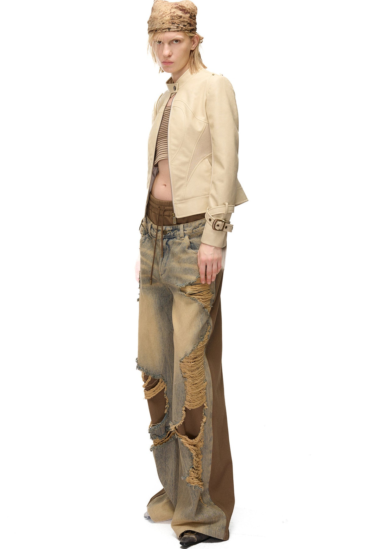 Slim-Fitting Functional Spliced PU Leather Jacket