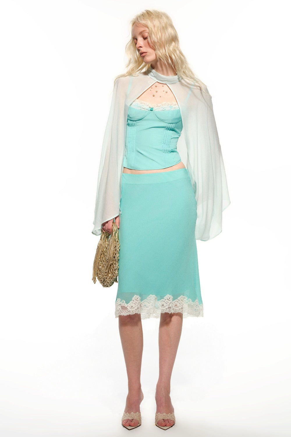 Mint Green Suspender Lace Fishtail Skirt Set-Up
