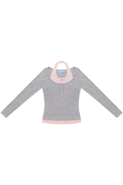Layered-Look Long Sleeve Knit Top