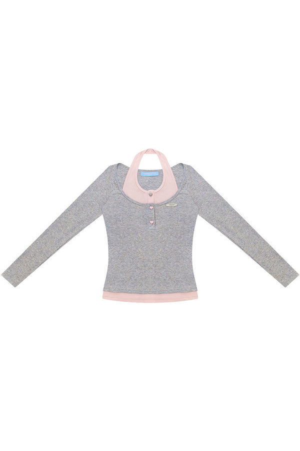 Layered-Look Long Sleeve Knit Top