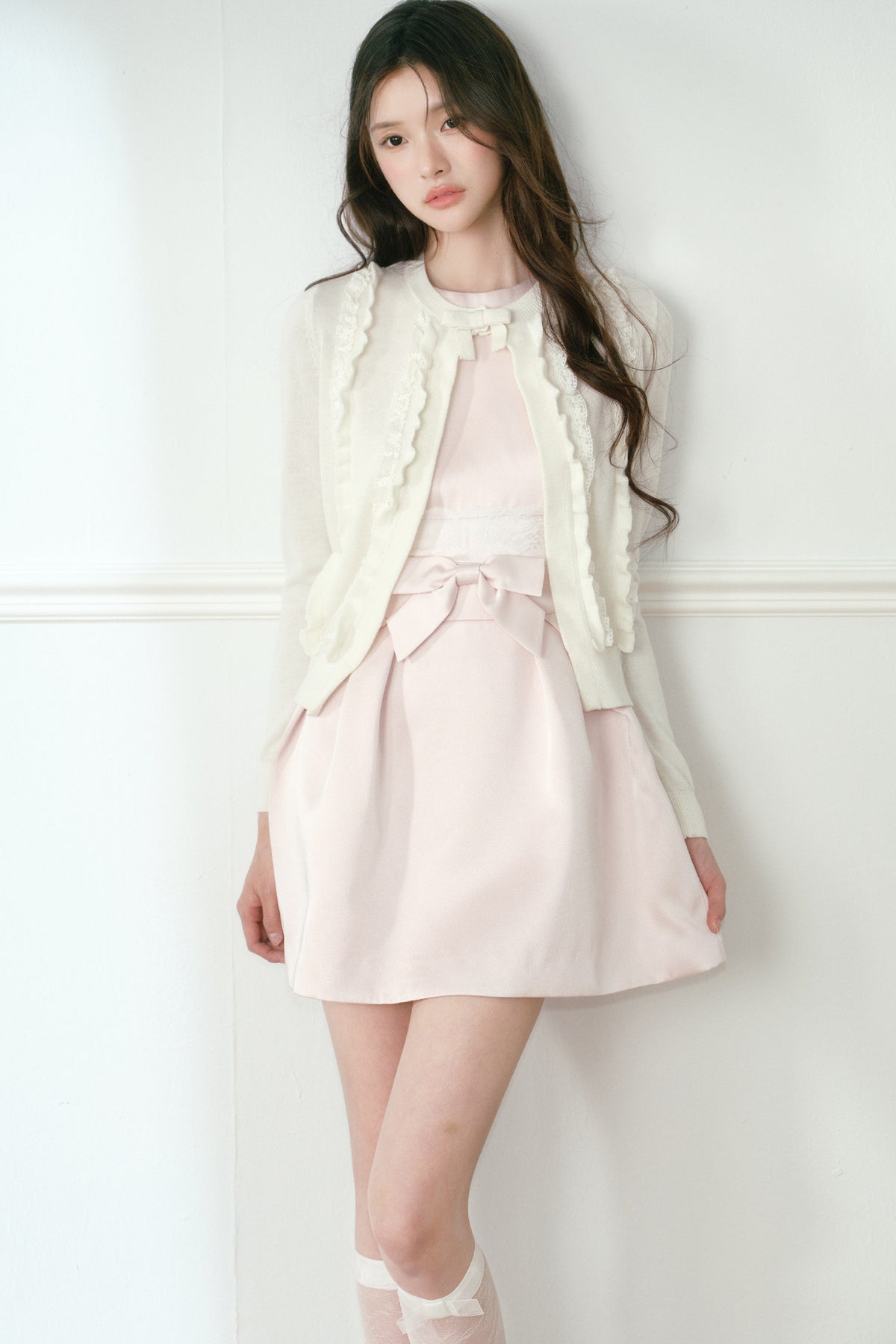 White Lace Trim Short Knit Vest Cardigan