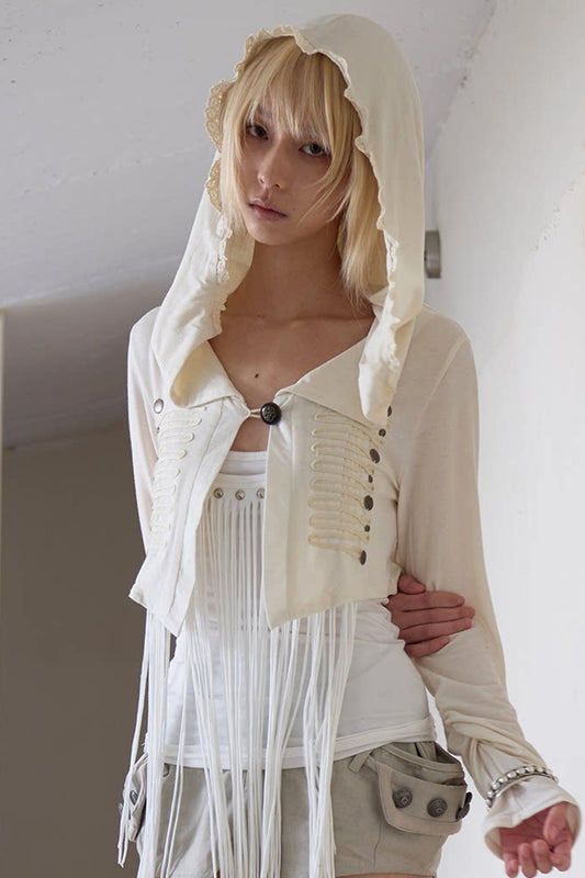 Beaded Wool Hooded Knit Cardigan