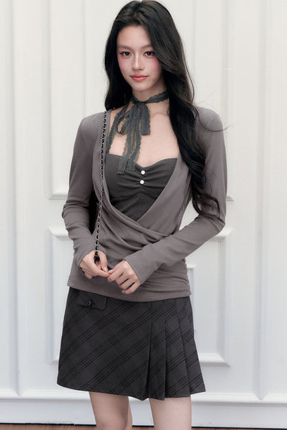 Suspender Blouse Cover-up and Skirt Three-Piece Set-Up